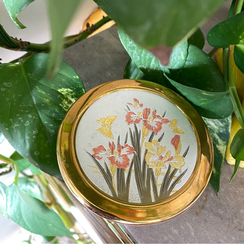 Vintage Floral Japanese Ceramic Trinket box with Gold Trim